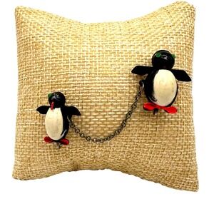 Vintage Celluloid Dual Penguin Brooch Scatter Pins Sweet but flawed